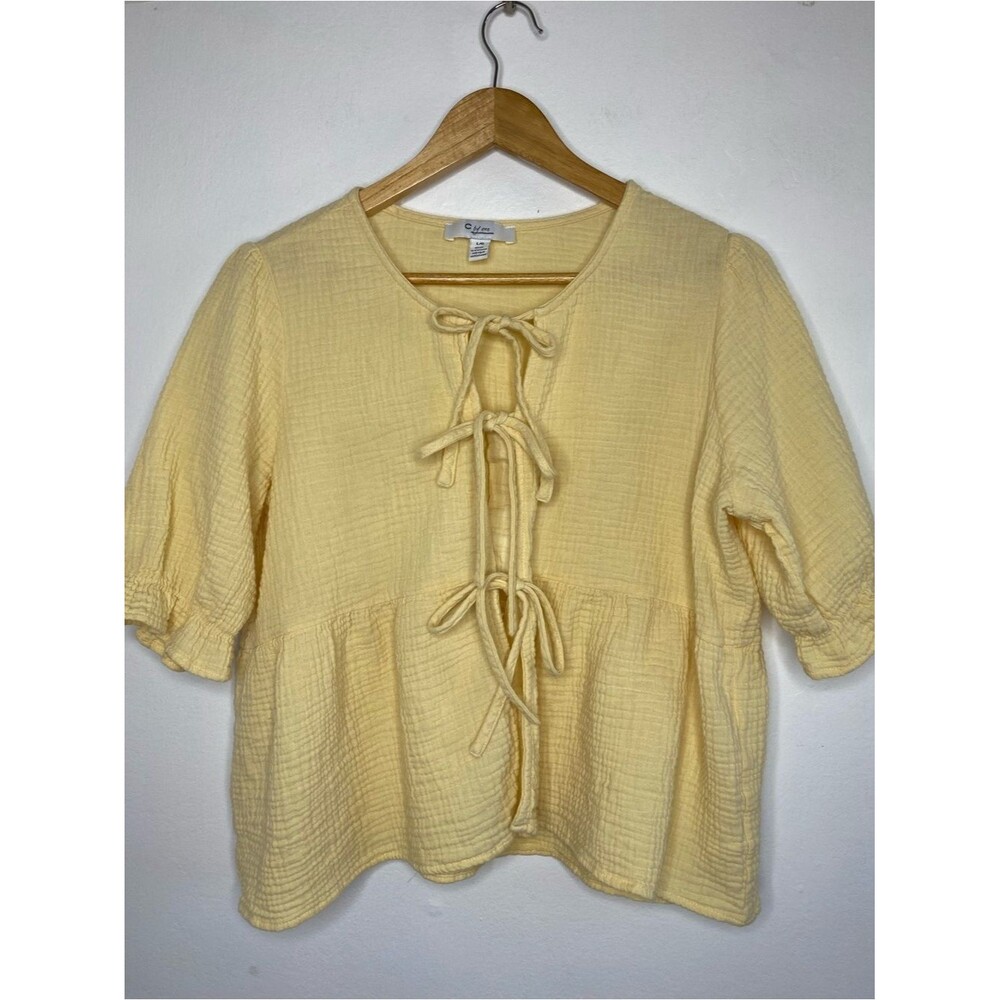 Gauzy Top with front ties Size L pastel yellow Airy Tropical Travel